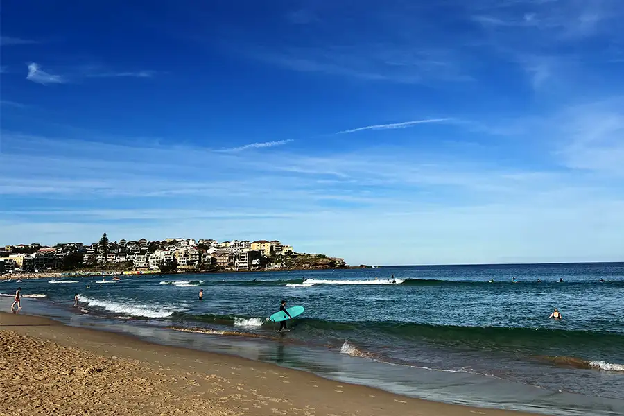 Bondi Beach in the afternoon with surfer